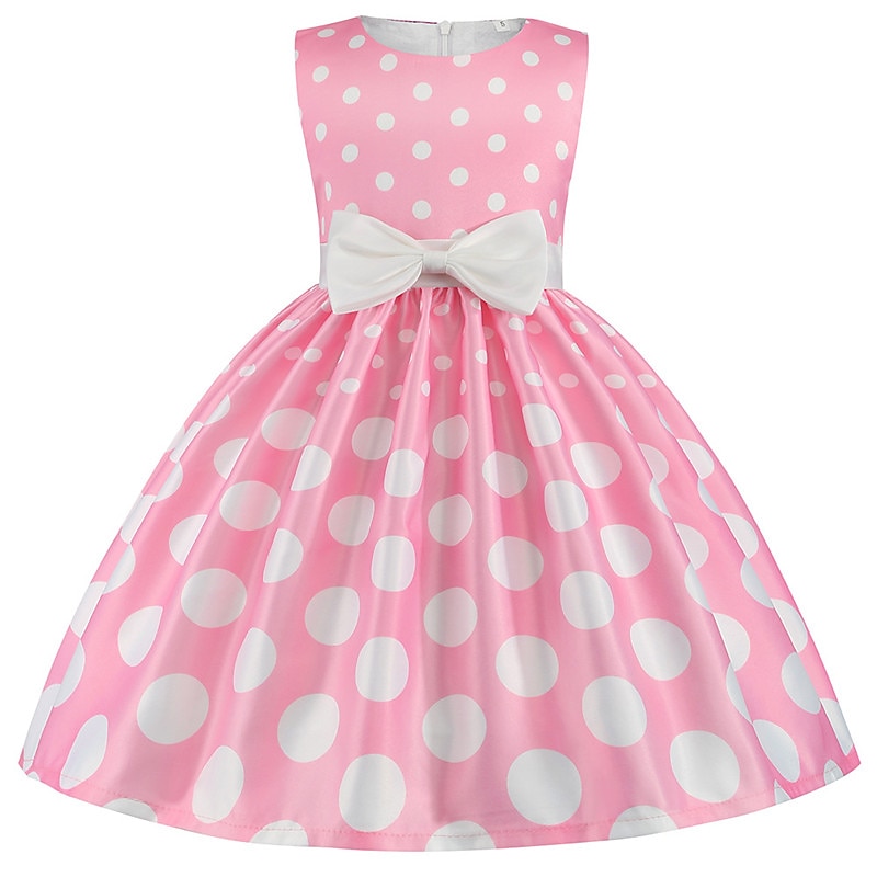 Kids Girls' Dress Sundress Polka Dot Sleeveless Party Festival Print Bow Cute Polyester Knee-length Skater Dress Summer 3-10 Years Pink Red Royal Blue