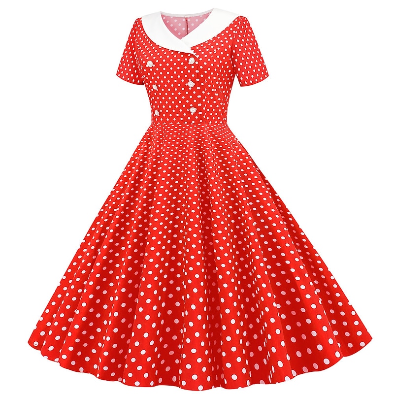 Retro Vintage 1950s Rockabilly Knee Length Dress Swing Dress Flare Dress Normal Polka Dot A-Line V Neck Fancy Dress Women's Carnival New Year Masquerade Daily Wear Tea Party Retro Theme Party Adults'3