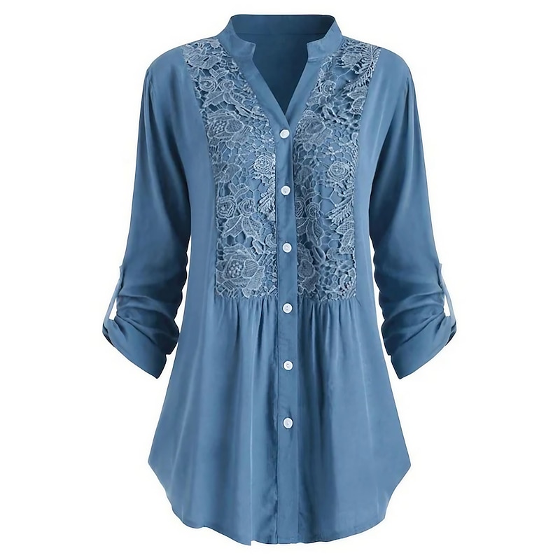 Women's Shirt Lace Shirt Tunic Shirts Blouse Elegant Vacation Ladies Solid Color Floral Lace Crochet Long Sleeve Regular Tops Shirt Collar Party Casual Daily Black White Wine Mint Green2