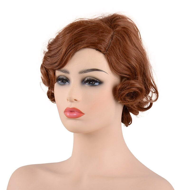 Roaring 20S Wig Flapper Wig Women Brown Finger Wave Flapper Wig Vintage Short Hair Curly Bob 1920S Great Gatsby  Wig Party Synthetic Hair Halloween Wigs3