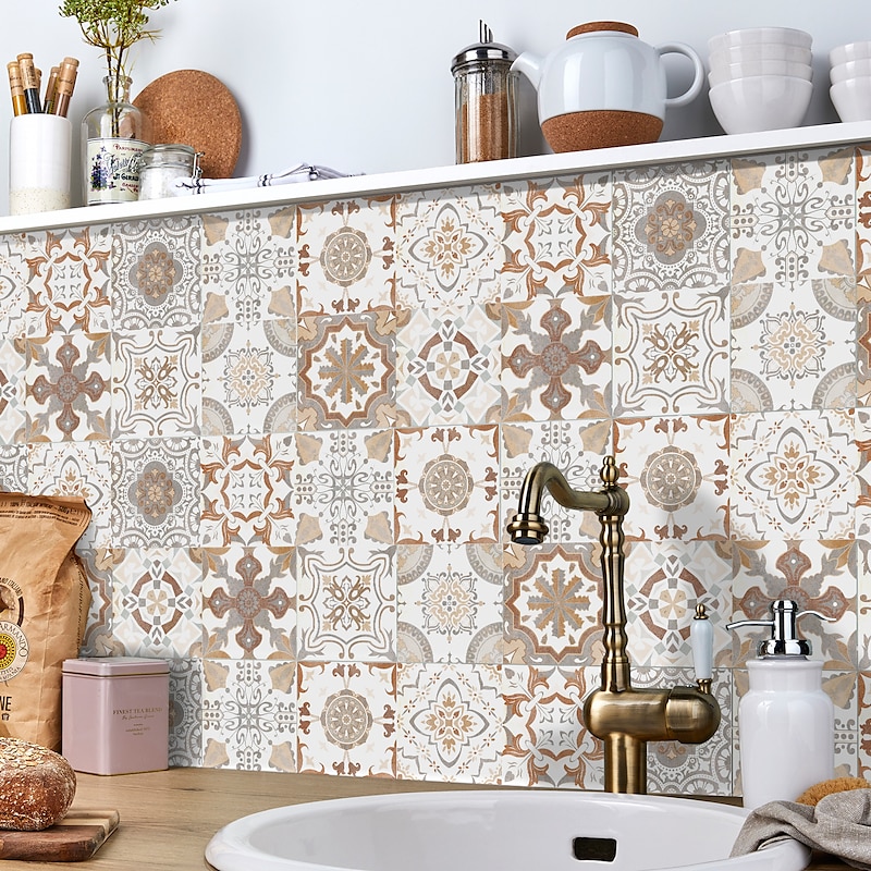 24/48pcs Creative Kitchen Bathroom Living Room Self-adhesive Wall Stickers Waterproof Retro Mosaic Tile Stickers2