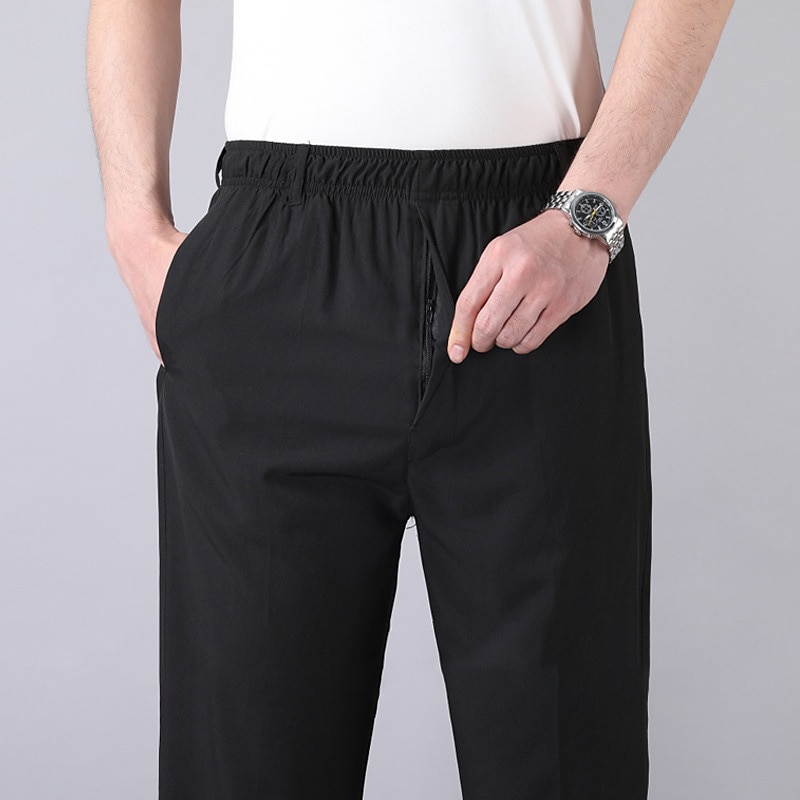 Men's Trousers Casual Pants Pocket Elastic Waist Solid Color Comfort Breathable Full Length Daily Stylish Classic Style Black Navy Blue Micro-elastic4