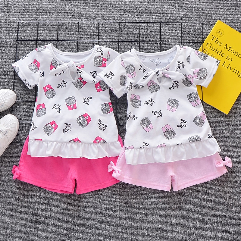 Girls' 3D Cartoon Bow T-shirt & Shorts Short Sleeve Chic & Modern Basic Casual Kid's