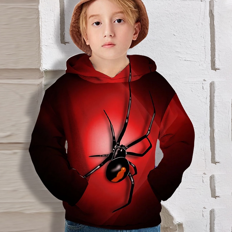 Kids Boys' Hoodie Pullover Long Sleeve Red 3D Print Spider Kid Top School Daily Casual Active Cute 3-12 Years