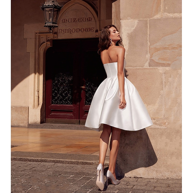 A-Line Cocktail Dresses Elegant Dress Wedding Guest Homecoming Dress Knee Length Sleeveless Strapless Stretch Fabric with Sleek  dress to impress Dresses3