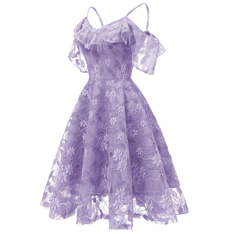 A-Line Cocktail Dresses Beach Wedding Elegant Dress Wedding Guest Graduation Knee Length Short Sleeve Spaghetti Strap Lace with Lace Insert Pattern / Print dress to impress2