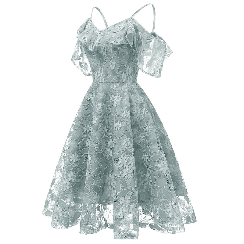 A-Line Cocktail Dresses Beach Wedding Elegant Dress Wedding Guest Graduation Knee Length Short Sleeve Spaghetti Strap Lace with Lace Insert Pattern / Print dress to impress 10