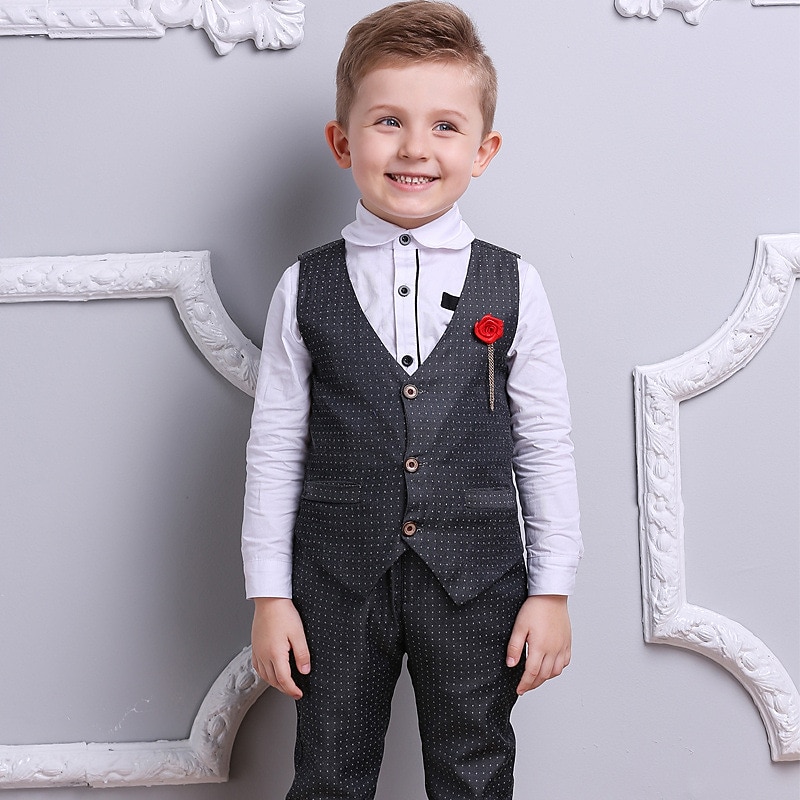 3 Pieces Ring Bearer Suit Boys Kids Suit Formal Suit Suit & Blazer Clothing Set School Formal Home Cool Gentle Plaid Print Black Wine Red Cotton2