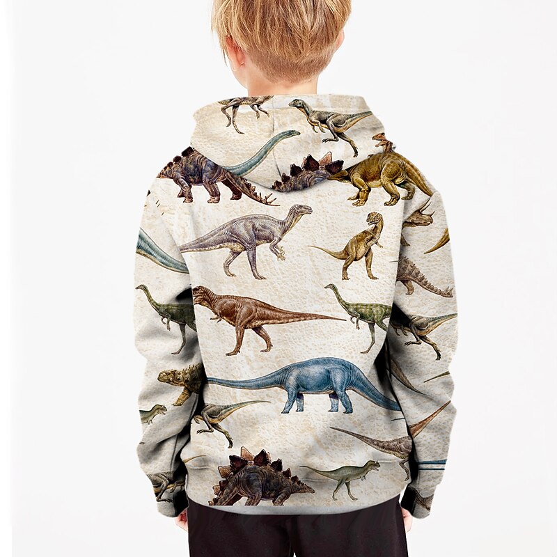 Kids Boys' Hoodie Long Sleeve 3D Print Dinosaur Beige Children Tops Fall Active Regular Fit 4-12 Years4