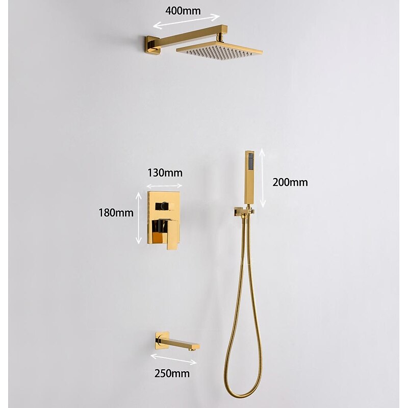 Shower Faucet,8 Inch Gold Shower Faucets Sets Complete with Stainless Steel Shower Head, Solid Brass Handshower, and Rotary Nozzle Wall Mounted Installation Rainfall Shower Head System4
