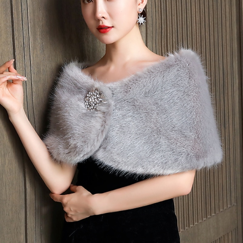 Faux Fur Wraps Women's Wrap Bolero Ladies Elegant Sleeveless Faux Fur Fall Wedding Wraps With Rhinestone For Daily Fall4