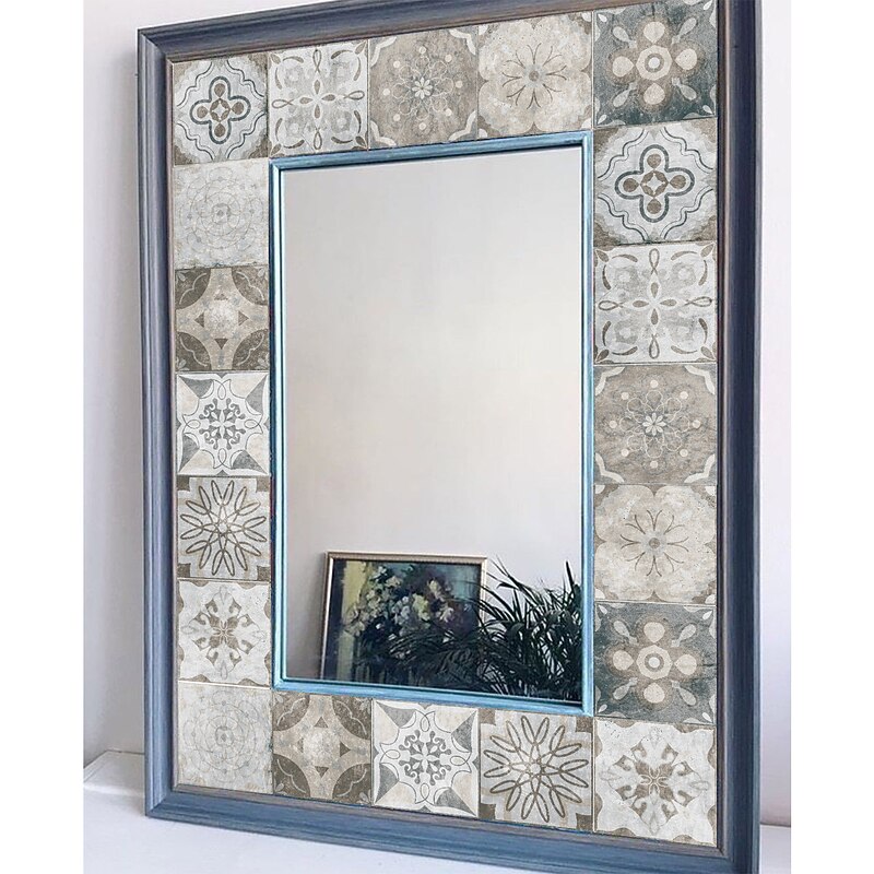 24pcs Creative Kitchen Bathroom Living Room Self-adhesive Wall Stickers Waterproof Gray Retro Tile Stickers4