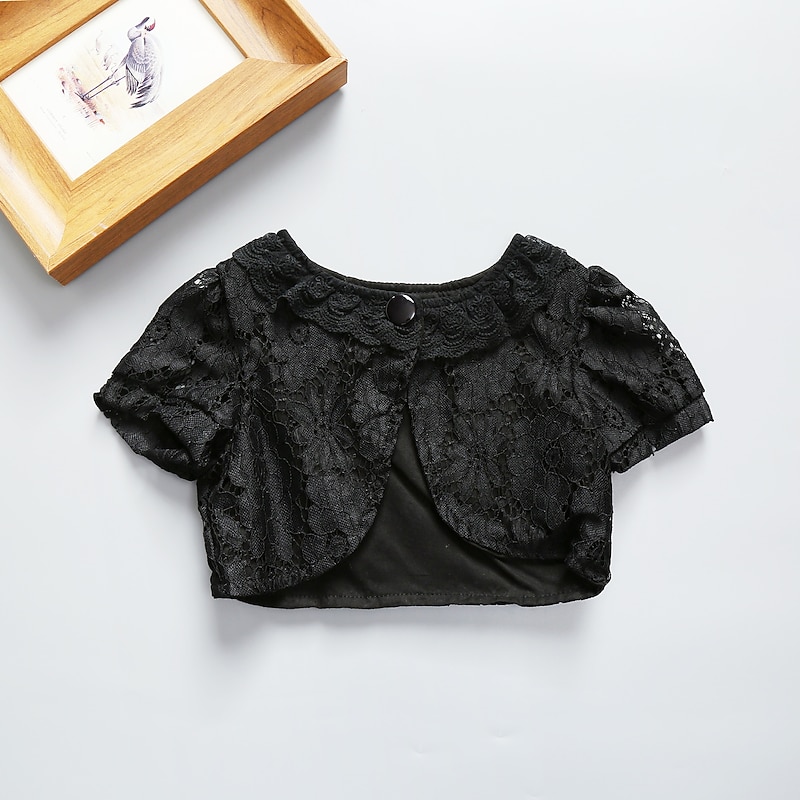 Girls Jacket Coat Short Sleeve Lace Flower Short Jacket Wedding Party Baby Girl Clothes Outerwear3