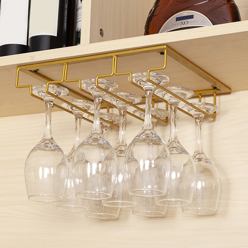 Wine Glass Rack Under Cabinet Stemware Holder Metal Wine Glass Organizer Glasses Storage Hanger for Bar Kitchen Home Black Gold White 3 Rows4