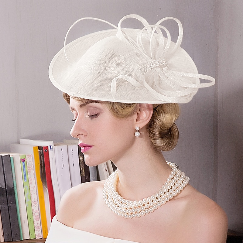 Flax / Rhinestone / Feather Kentucky Derby Hat / Fascinators / Hats with Floral 1pc Wedding / Special Occasion / Tea Party Headpiece