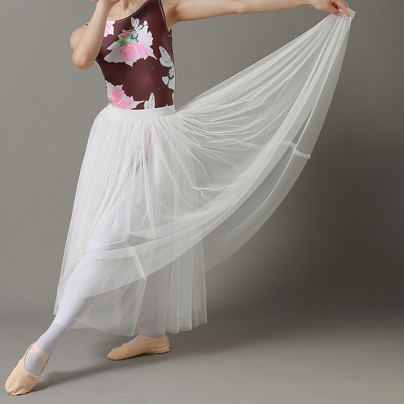 Breathable Ballet Skirts Ballroom Solid Tulle Women's Training Performance High Polyester Chiffon2
