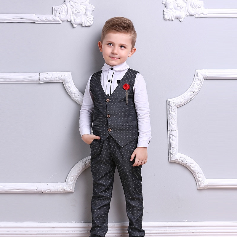 3 Pieces Ring Bearer Suit Boys Kids Suit Formal Suit Suit & Blazer Clothing Set School Formal Home Cool Gentle Plaid Print Black Wine Red Cotton4