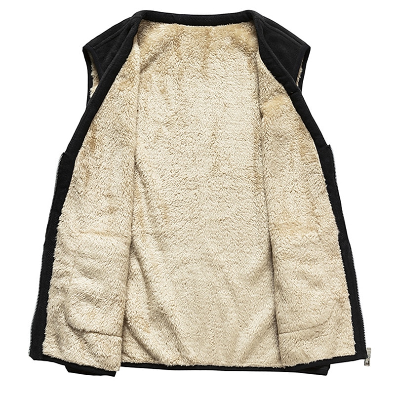 Men's Cashmere Vest Fleece Jacket Winter Wool Vest Male Cotton Padded Vests Warm Waistcoats Outerwear Top Grey 2 L4