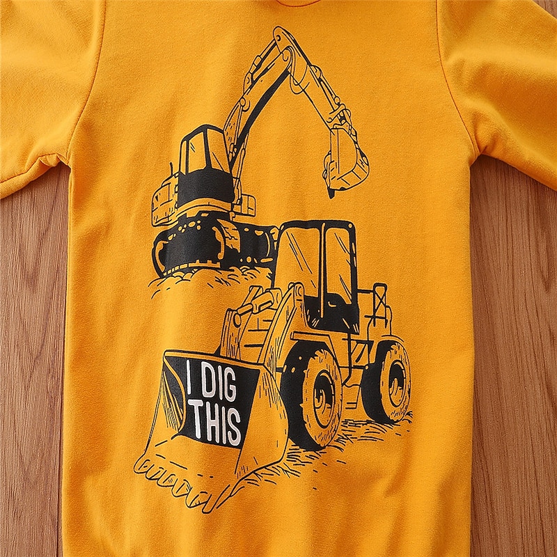 2 Pieces Toddler Boys Hoodie & Sweatpants Set Outfit Car Long Sleeve V Neck Cotton Set School Fashion Daily Spring Fall 3-7 Years Yellow4