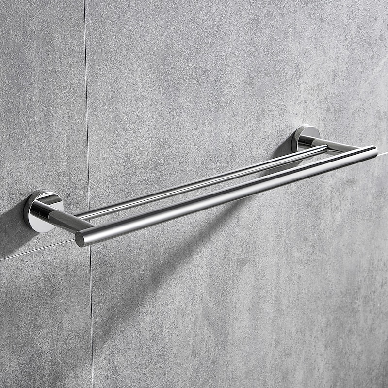 Towel Bar Bathroom Shelf Adjustable Length New Design Creative Contemporary  Modern Stainless Steel  Low-carbon Steel Metal,1pc Bathroom Double 2-tower bar Wall Mounted4