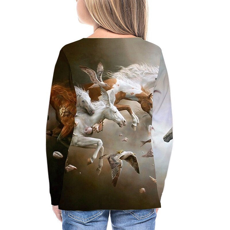 Boys Girls' 3D Bird Horse T shirt Long Sleeve 3D Print Fall Active Kids 4-12 Years Regular Fit2