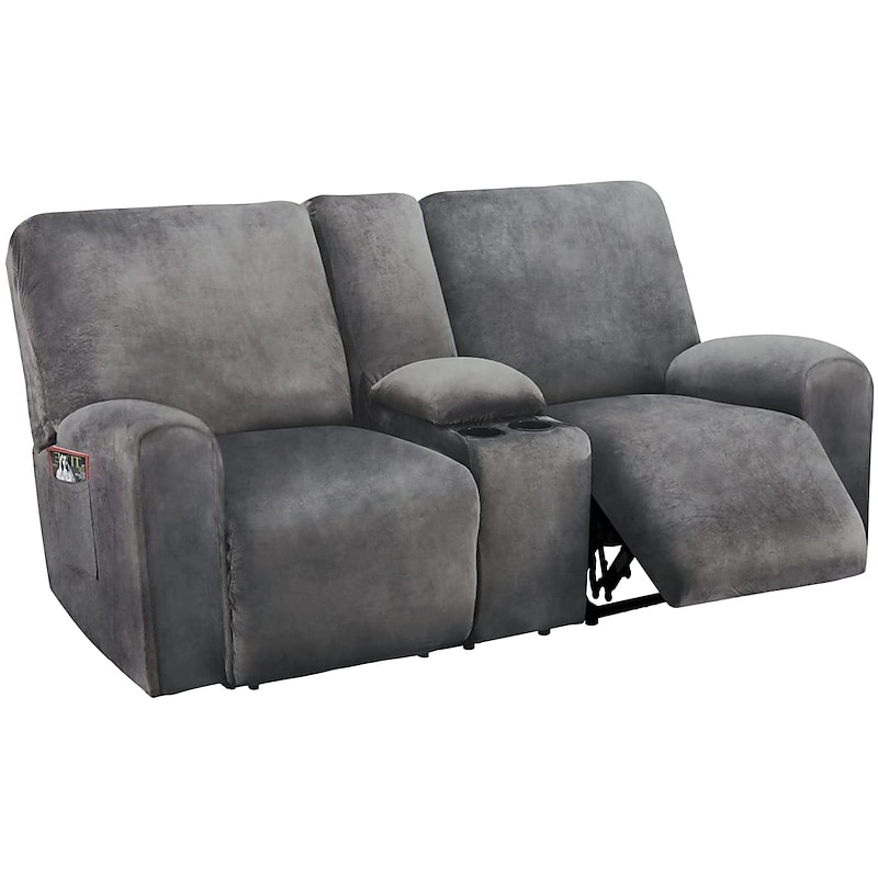 Recliner Cover LoveSeat with Middle Console Slipcover,Burgundy Velvet Stretch Loveseat Reclining Sofa Covers, 2 seat Loveseat Recliner Cover, Thick, Soft, Washable, Love seat Slipcovers