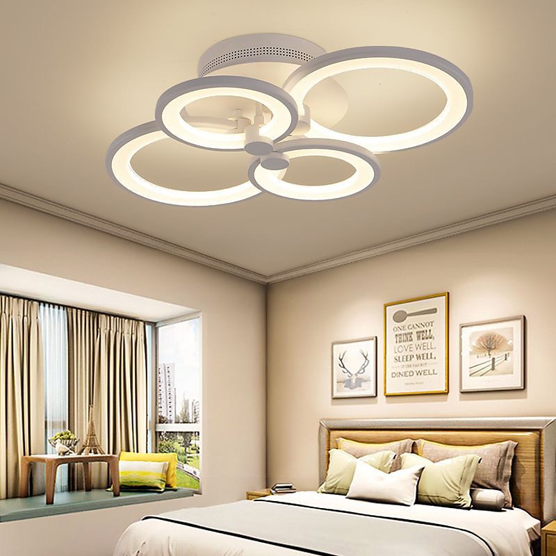 60/80/95 cm Chandelier Dimmable Ceiling Light LED Geometric Shapes Flush Mount Lights Metal Layered Modern Style Linear Painted Finishes 110-120V 220-240V2