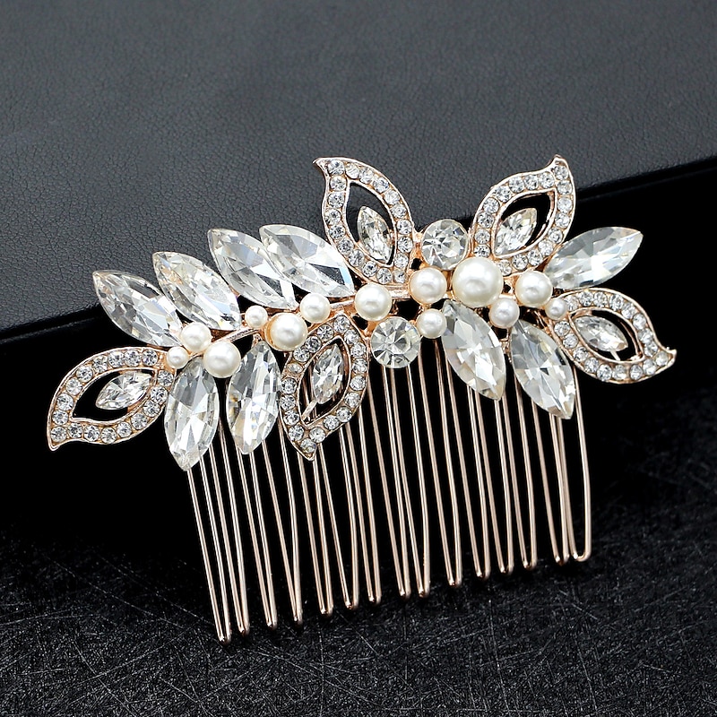 Hair Combs Flowers Headdress Alloy Wedding Special Occasion Cute Romantic With Imitation Pearl Crystals / Rhinestones Headpiece Headwear