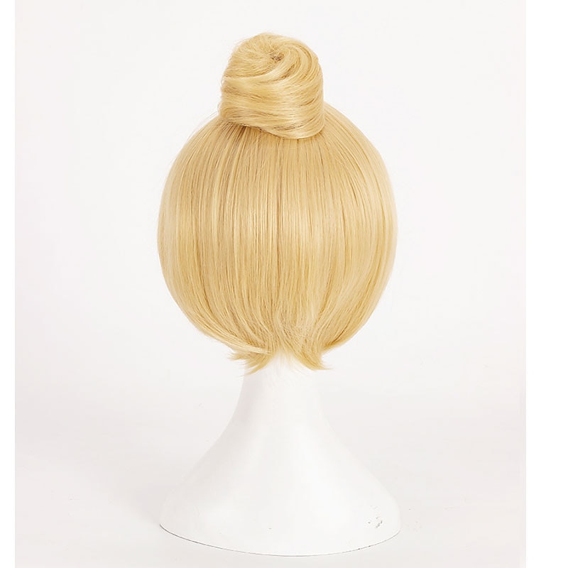 Tinker Bell  Wig Fairy Tinker Bell Tinkerbell Cosplay Wigs Short Blonde Hair with Bun Heat Resistant Synthetic Hair Wig Halloween Wigs4