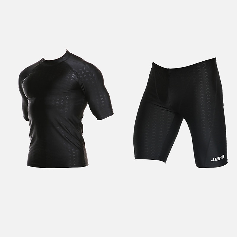 Men's Rash guard and Swim Shorts Set UPF50+ Quick Dry Short Sleeve Swimwear 2 Piece Bathing Suit Swimming Surfing Athletic Solid Color Summer2