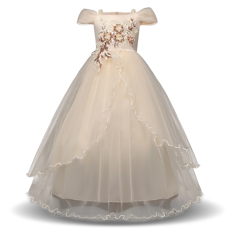 Kids Girls' Dress Floral Short Sleeve Daily Vacation Embroidered Puff Sleeve Cute Princess Sweet Lace Tulle Maxi Tulle Dress Summer Fall Winter 1-4 Years Pink Red Dark Blue4