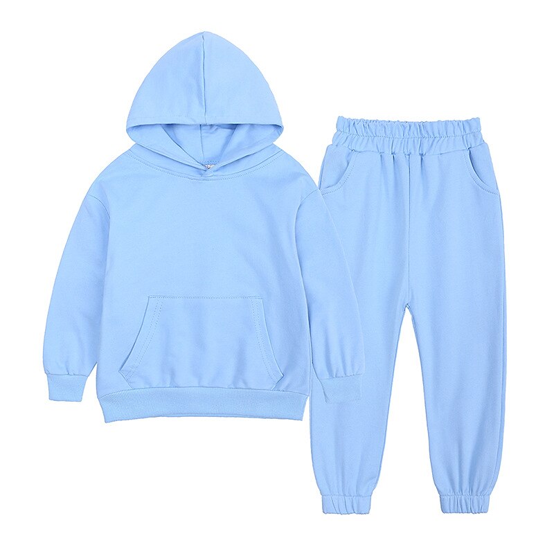 2 Pieces Kids Boys Hoodie Sweatpants Clothing Set  Long Sleeve Solid Color Cotton Outdoor Basic Daily Regular 3-12 Years Green Blue Gray3