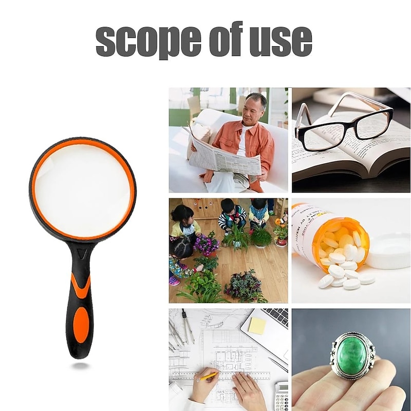 10X Portable Magnifier Glass Lens Handheld Rubber Handle High Magnifying Glass for Reading Newspaper Jewelry Eye Loupe Glass, Back to School Gift4