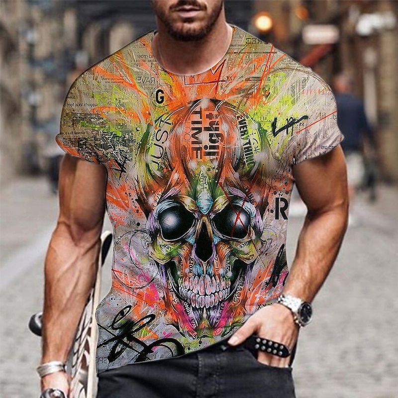 Halloween Day of the Dead Skull Men's Skull Graphic Prints Shirt T Shirt Tee Retro Shirts Short Sleeve T shirt 3D Print Round Neck Shirt Vintage Designer Retro Street Daily Holiday4