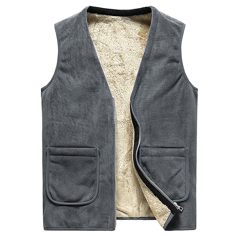 Men's Cashmere Vest Fleece Jacket Winter Wool Vest Male Cotton Padded Vests Warm Waistcoats Outerwear Top Grey 2 L2