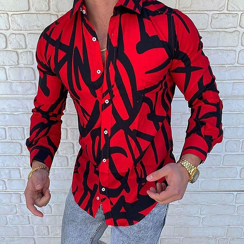 Men's Geometric Pattern Abstract Shirt Button Up Shirt Long Sleeve Fashion Designer Casual Outdoor Daily Fall Winter Collar Print Button-Down Black Yellow Red Blue Green