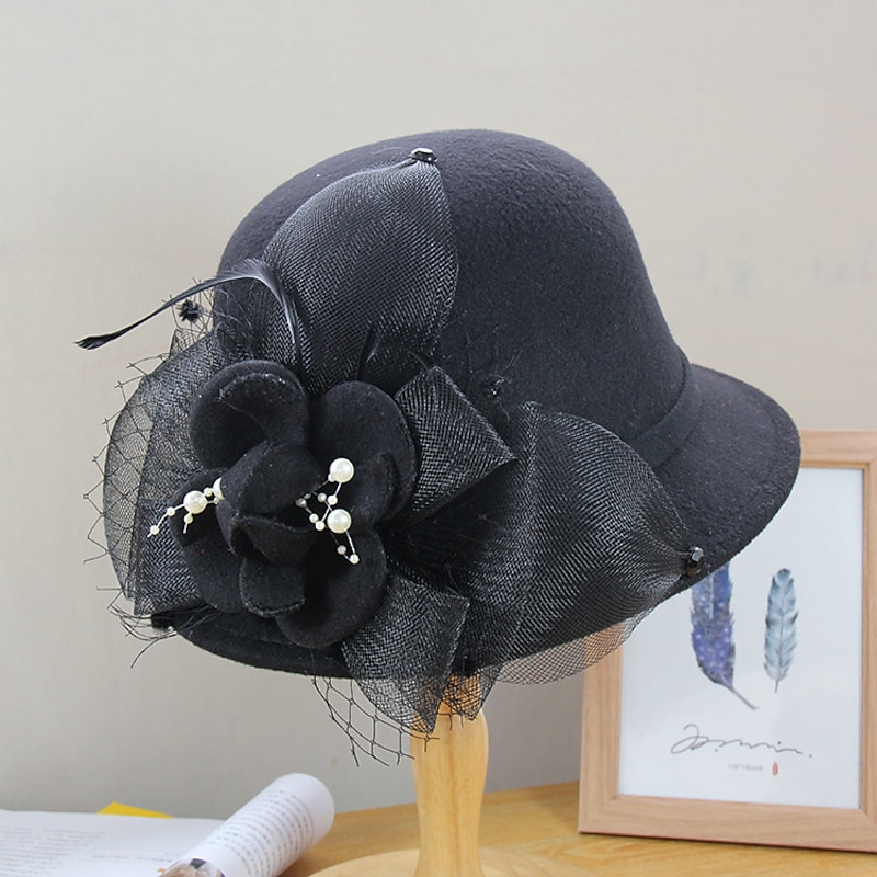 Women's Party Hat Party Wedding Special Occasion Flower Flower Camel Black Hat White Gray Fall Winter Spring4