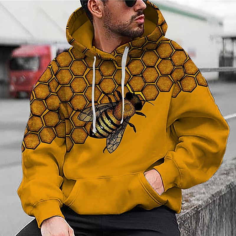 Men's Bee Graphic Prints Hoodie Hoodies Sweatshirt 3D Print Casual Long Sleeve Hooded Daily Sports Yellow Print Designer