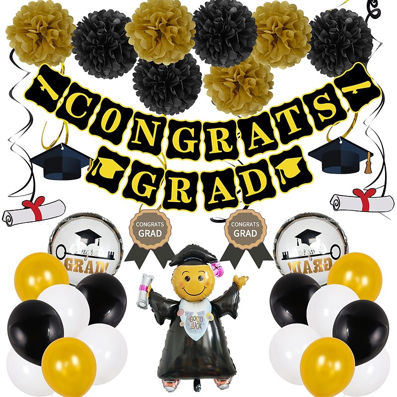 New Graduation Season Balloon Set Graduation Party Background Arrangement Pull Flag Paper Flower Ball Decorative Balloons3