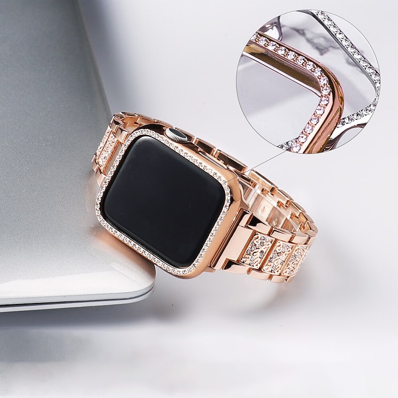 Jewelry Bracelet Compatible with Apple Watch band 38mm 40mm 41mm 42mm 44mm 45mm 49mm with Case Luxury Stainless Steel Rhinestone Strap Replacement Wristband for iwatch Series Ultra 8 7 SE 6 5 4 3 2 12