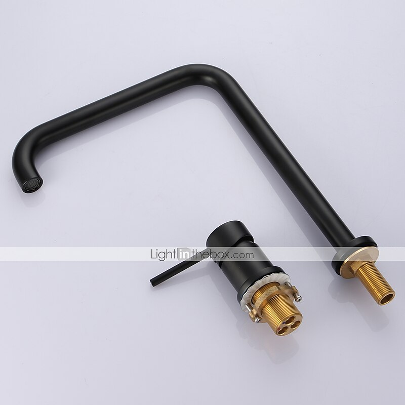 Single Handle Kitchen Faucet,Black 2 Hole Widespread Painted Finishes Brass Kitchen Sink Faucet with Hot and Cold Water4