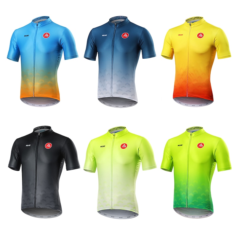 Men's Cycling Jersey Gradient Short Sleeve Bike Jersey with 3 Rear Pockets Reflective Strips Back Pocket Elastic Anti-skidding Sports Black Yellow Dark Purple Clothing Apparel3