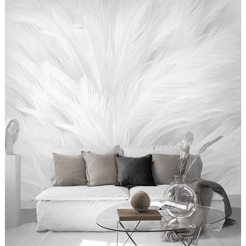 Mural Wallpaper Wall Sticker Covering Print Peel and Stick Self Adhesive White Feather Room Wallcovering PVC / Vinyl Home Decor