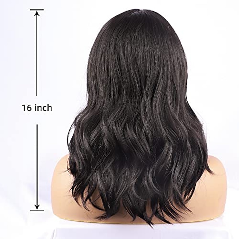 Brown Wigs for Women Short Wavy Wig Shoulder Length Black Wig Short Wavy Black Wig Middle Part Wigs Synthetic for Daily Party Use (16 Inch Black)4