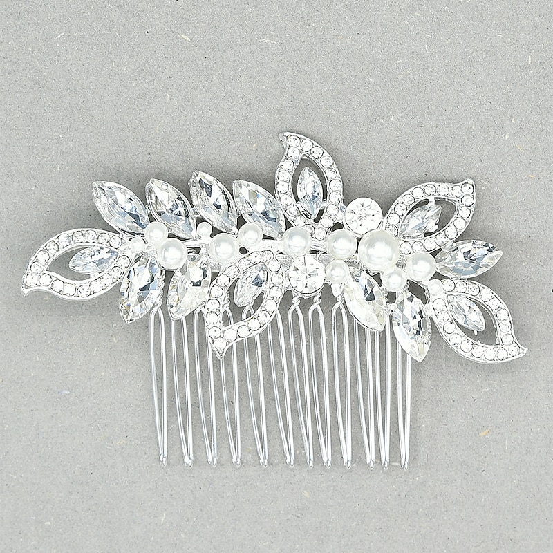 Hair Combs Flowers Headdress Alloy Wedding Special Occasion Cute Romantic With Imitation Pearl Crystals / Rhinestones Headpiece Headwear3
