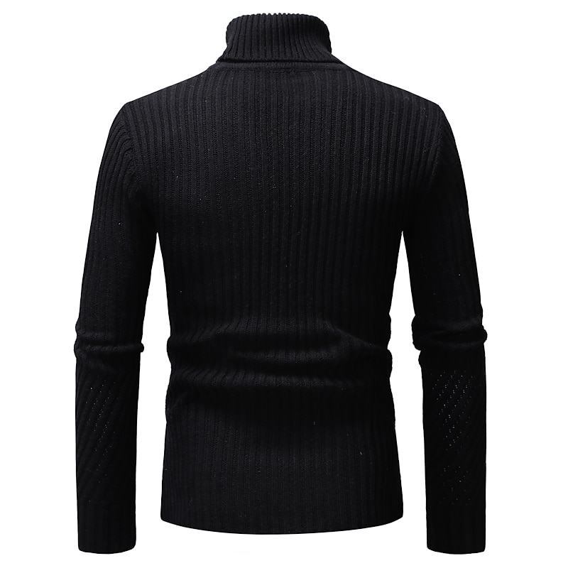 Men's Turtleneck Sweater Pullover Sweater Jumper Knit Knitted Solid Color Turtleneck Stylish Casual Daily Clothing Apparel Fall Winter Black Light Grey S M L3