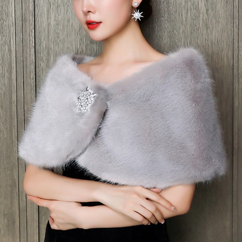 Faux Fur Wraps Women's Wrap Bolero Ladies Elegant Sleeveless Faux Fur Fall Wedding Wraps With Rhinestone For Daily Fall