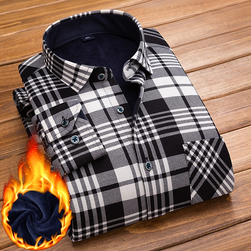 Men's Dress Shirt Flannel Shirt Collared Shirt Button Up Shirt Tartan Wedding Party Black-White Red Navy Blue Royal Blue Long Sleeve Turndown Winter Clothing Apparel Button-Down2