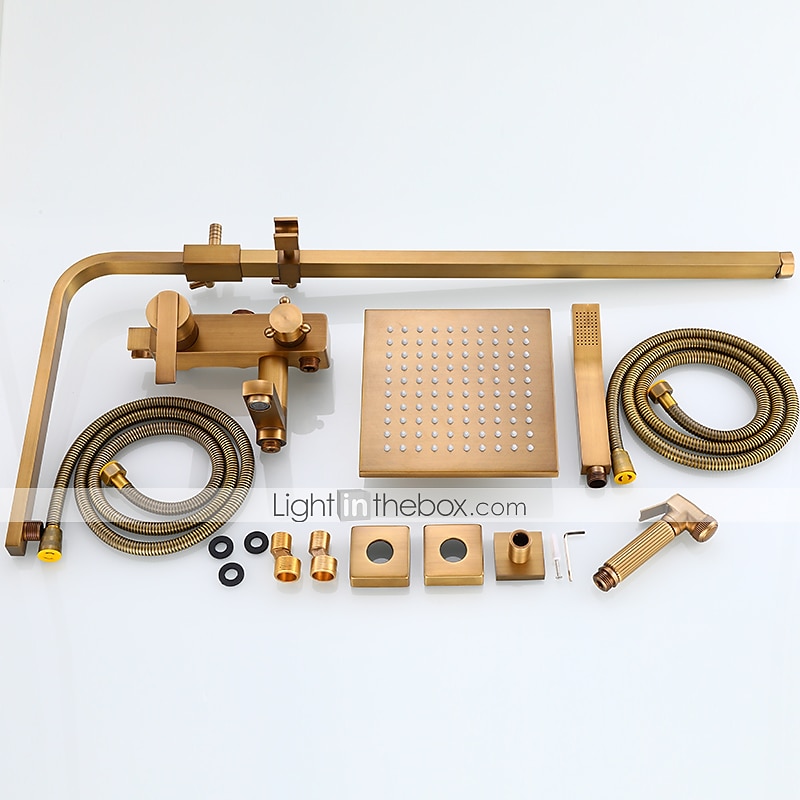 Shower Faucet,Antique Brass Shower System Set,Mount Outside Waterfall Pullout Included Multi Spray and Rainfall Shower Bath Shower Mixer Taps with Cold and Hot Switch4