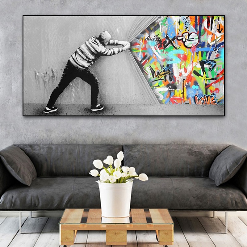 Wall Art Canvas Prints Painting Artwork Picture People Abstract Graffiti Home Decoration Decor Rolled Canvas No Frame Unframed Unstretched3